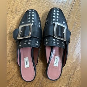 Bally black leather studded mules